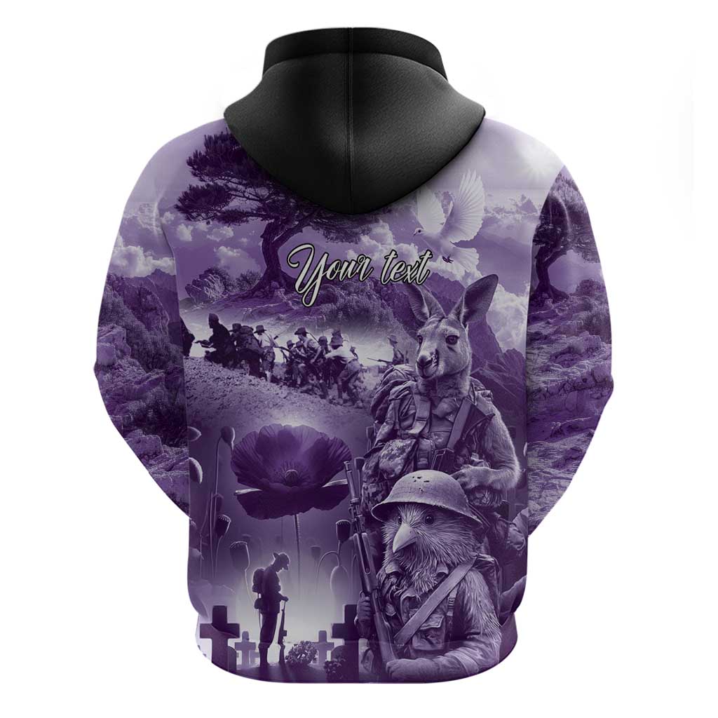 Purple ANZAC Day The Battle of Lone Pine Zip Hoodie Kiwi-Kangaroo Soldier Lest We Forget LT9 - Polynesian Pride