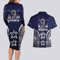 FSM Chuuk States Couples Matching Long Sleeve Bodycon Dress and Hawaiian Shirt Micronesia Six 9 One Polynesian Tribal Pattern LT9 - Polynesian Pride