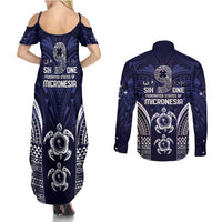 FSM Chuuk States Couples Matching Summer Maxi Dress and Long Sleeve Button Shirt Micronesia Six 9 One Polynesian Tribal Pattern