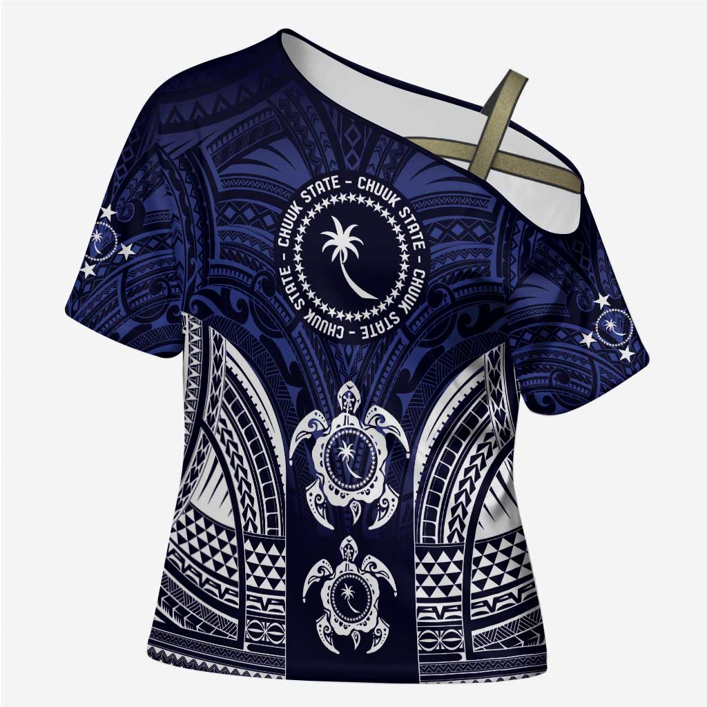 FSM Chuuk States Cross Shoulder Shirt Micronesia Six 9 One Polynesian Tribal Pattern LT9 Female Blue - Polynesian Pride