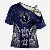 FSM Chuuk States Cross Shoulder Shirt Micronesia Six 9 One Polynesian Tribal Pattern LT9 Female Blue - Polynesian Pride