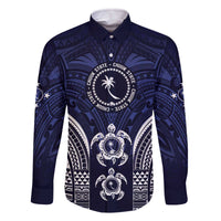 FSM Chuuk States Family Matching Off The Shoulder Long Sleeve Dress and Hawaiian Shirt Micronesia Six 9 One Polynesian Tribal Pattern LT9 Dad's Shirt - Long Sleeve Blue - Polynesian Pride