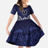 FSM Chuuk States Family Matching Off Shoulder Maxi Dress and Hawaiian Shirt Micronesia Six 9 One Polynesian Tribal Pattern LT9 Daughter's Dress Blue - Polynesian Pride