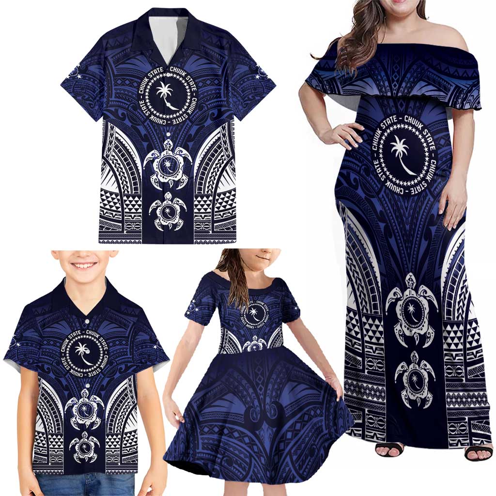 FSM Chuuk States Family Matching Off Shoulder Maxi Dress and Hawaiian Shirt Micronesia Six 9 One Polynesian Tribal Pattern LT9 - Polynesian Pride