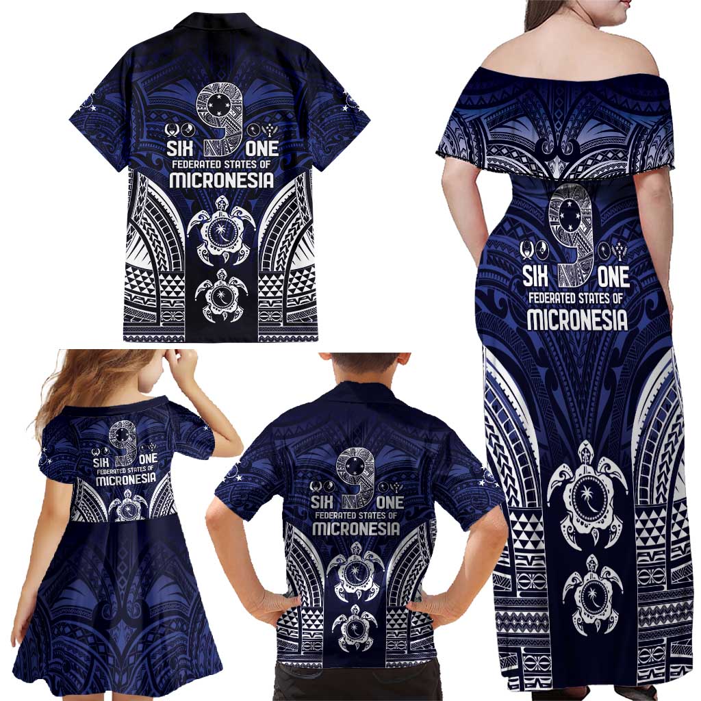FSM Chuuk States Family Matching Off Shoulder Maxi Dress and Hawaiian Shirt Micronesia Six 9 One Polynesian Tribal Pattern LT9 - Polynesian Pride