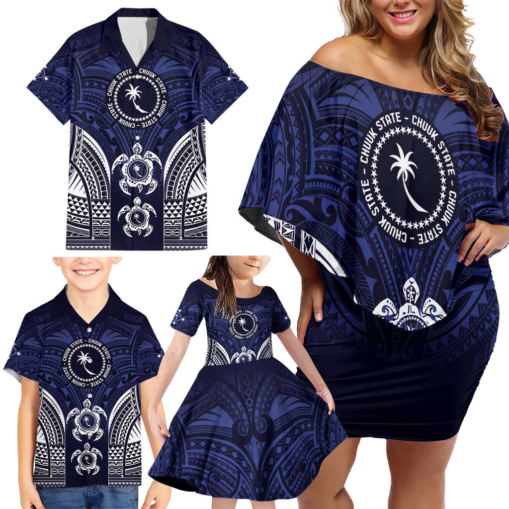 FSM Chuuk States Family Matching Off Shoulder Short Dress and Hawaiian Shirt Micronesia Six 9 One Polynesian Tribal Pattern LT9 - Polynesian Pride