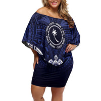 FSM Chuuk States Family Matching Off Shoulder Short Dress and Hawaiian Shirt Micronesia Six 9 One Polynesian Tribal Pattern LT9 Mom's Dress Blue - Polynesian Pride