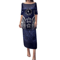 FSM Chuuk States Family Matching Puletasi and Hawaiian Shirt Micronesia Six 9 One Polynesian Tribal Pattern LT9 Mom's Dress Blue - Polynesian Pride
