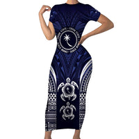 FSM Chuuk States Family Matching Short Sleeve Bodycon Dress and Hawaiian Shirt Micronesia Six 9 One Polynesian Tribal Pattern LT9 Mom's Dress Blue - Polynesian Pride