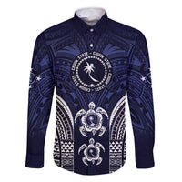 FSM Chuuk States Family Matching Summer Maxi Dress and Hawaiian Shirt Micronesia Six 9 One Polynesian Tribal Pattern LT9 Dad's Shirt - Long Sleeve Blue - Polynesian Pride