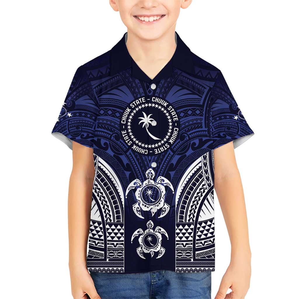 FSM Chuuk States Family Matching Summer Maxi Dress and Hawaiian Shirt Micronesia Six 9 One Polynesian Tribal Pattern LT9 Son's Shirt Blue - Polynesian Pride