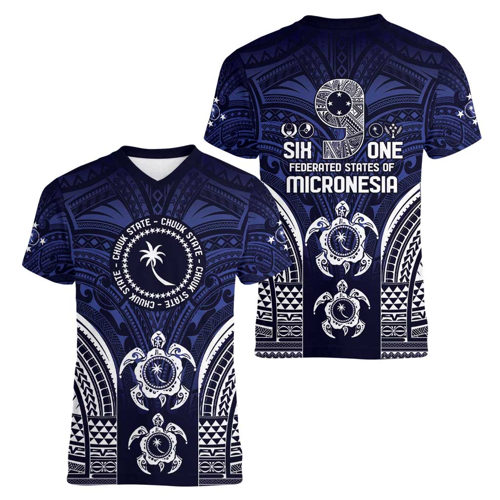 FSM Chuuk States Women V-Neck T-Shirt Micronesia Six 9 One Polynesian Tribal Pattern