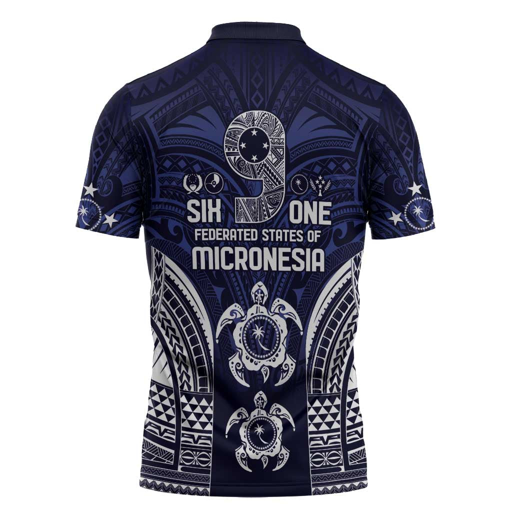 FSM Chuuk States Zipper Polo Shirt Micronesia Six 9 One Polynesian Tribal Pattern - Polynesian Pride