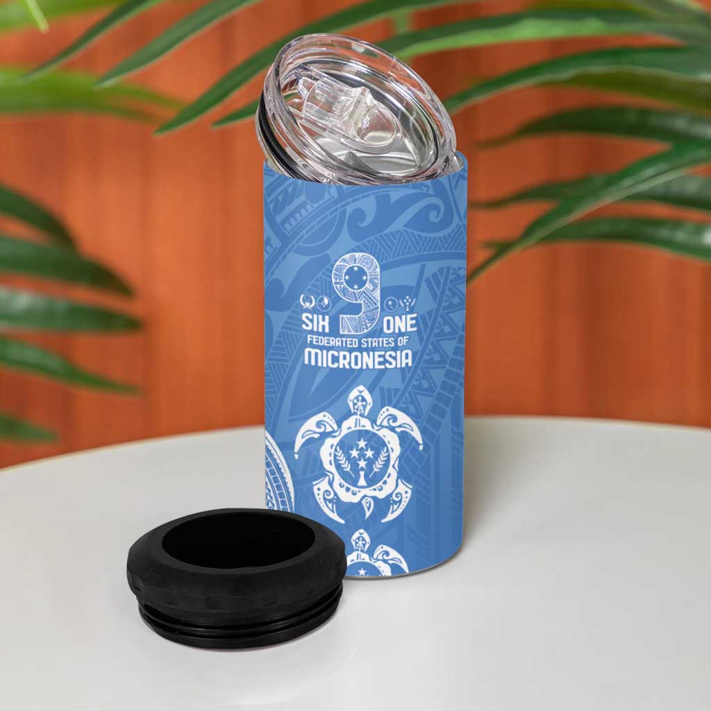 FSM Kosrae States 4 in 1 Can Cooler Tumbler Micronesia Six 9 One Polynesian Tribal Pattern