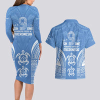 FSM Kosrae States Couples Matching Long Sleeve Bodycon Dress and Hawaiian Shirt Micronesia Six 9 One Polynesian Tribal Pattern LT9 - Polynesian Pride