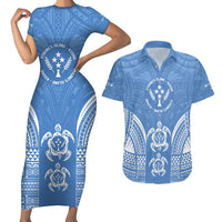 FSM Kosrae States Couples Matching Short Sleeve Bodycon Dress and Hawaiian Shirt Micronesia Six 9 One Polynesian Tribal Pattern LT9 Blue - Polynesian Pride