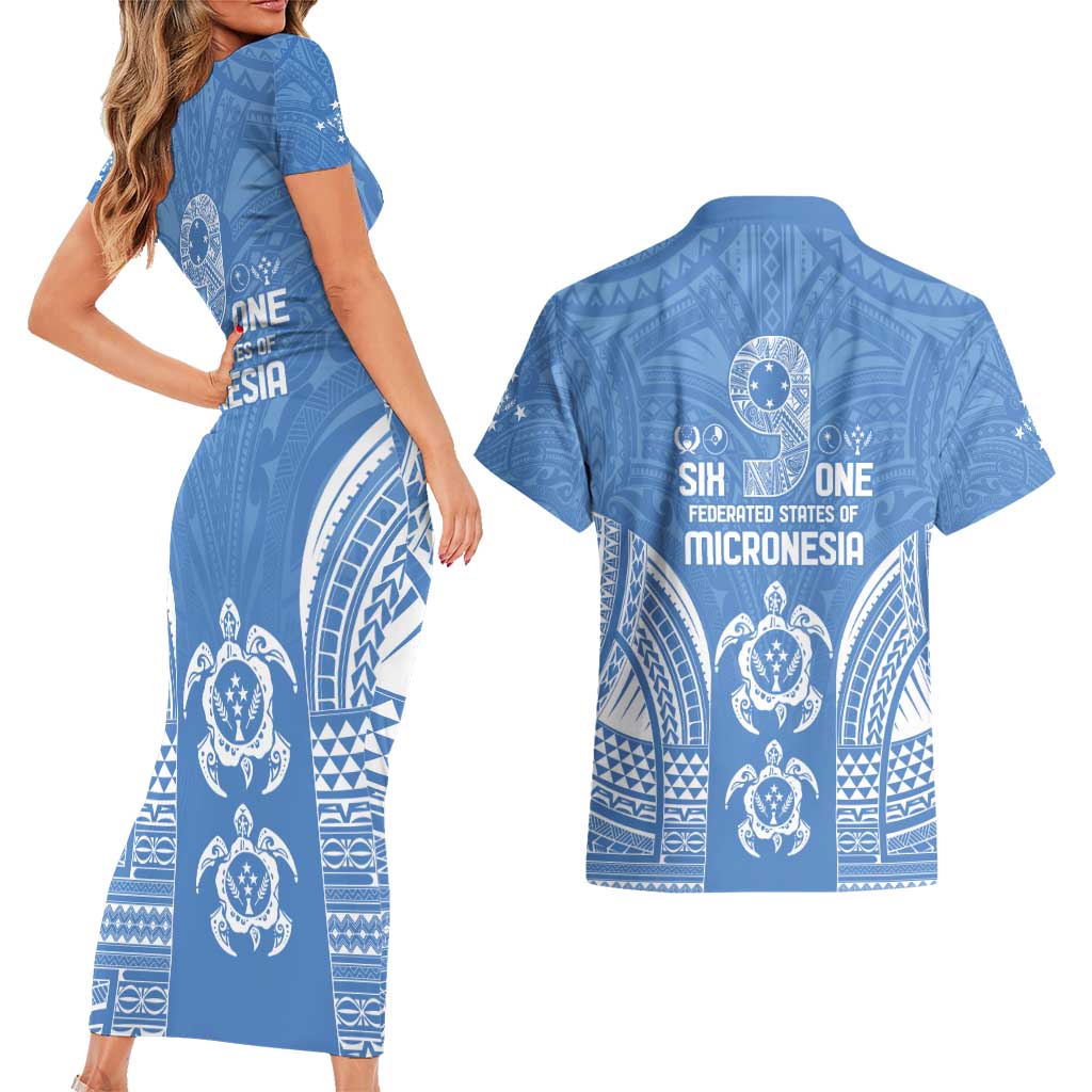 FSM Kosrae States Couples Matching Short Sleeve Bodycon Dress and Hawaiian Shirt Micronesia Six 9 One Polynesian Tribal Pattern LT9 - Polynesian Pride