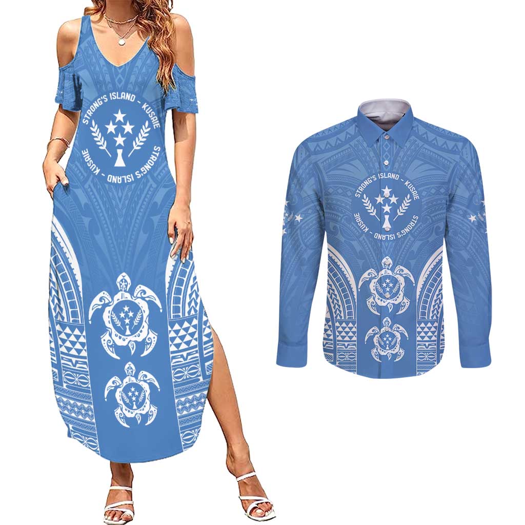 FSM Kosrae States Couples Matching Summer Maxi Dress and Long Sleeve Button Shirt Micronesia Six 9 One Polynesian Tribal Pattern