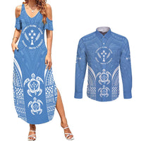 FSM Kosrae States Couples Matching Summer Maxi Dress and Long Sleeve Button Shirt Micronesia Six 9 One Polynesian Tribal Pattern