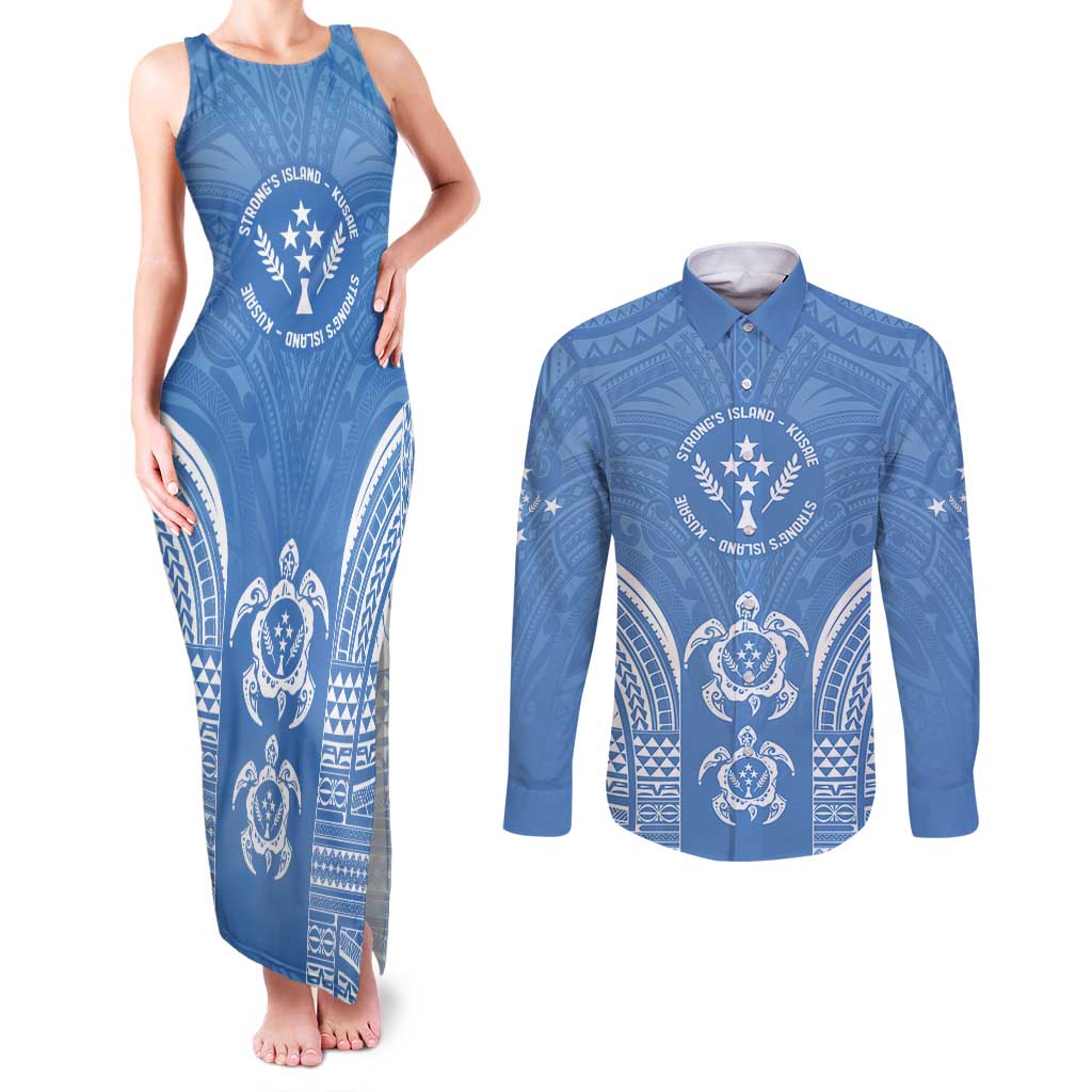 FSM Kosrae States Couples Matching Tank Maxi Dress and Long Sleeve Button Shirt Micronesia Six 9 One Polynesian Tribal Pattern