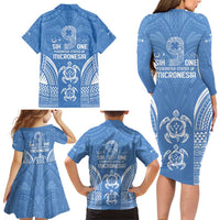 FSM Kosrae States Family Matching Long Sleeve Bodycon Dress and Hawaiian Shirt Micronesia Six 9 One Polynesian Tribal Pattern LT9 - Polynesian Pride