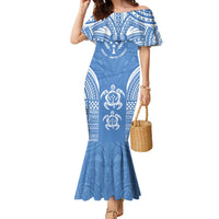 FSM Kosrae States Family Matching Mermaid Dress and Hawaiian Shirt Micronesia Six 9 One Polynesian Tribal Pattern LT9 Mom's Dress Blue - Polynesian Pride