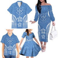 FSM Kosrae States Family Matching Off The Shoulder Long Sleeve Dress and Hawaiian Shirt Micronesia Six 9 One Polynesian Tribal Pattern LT9 - Polynesian Pride