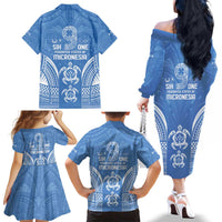 FSM Kosrae States Family Matching Off The Shoulder Long Sleeve Dress and Hawaiian Shirt Micronesia Six 9 One Polynesian Tribal Pattern LT9 - Polynesian Pride