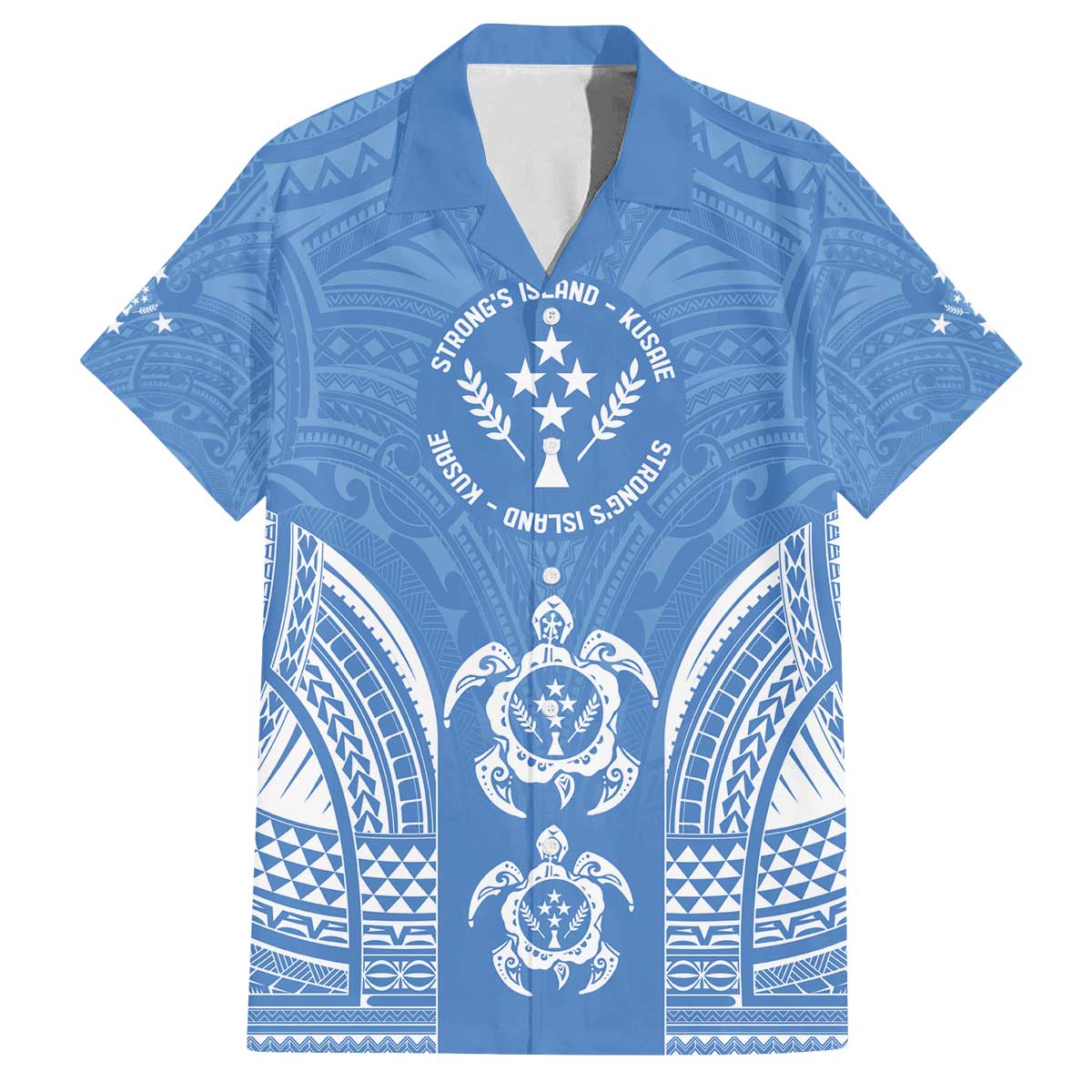 FSM Kosrae States Family Matching Off The Shoulder Long Sleeve Dress and Hawaiian Shirt Micronesia Six 9 One Polynesian Tribal Pattern LT9 Dad's Shirt - Short Sleeve Blue - Polynesian Pride