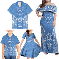 FSM Kosrae States Family Matching Off Shoulder Maxi Dress and Hawaiian Shirt Micronesia Six 9 One Polynesian Tribal Pattern LT9 - Polynesian Pride