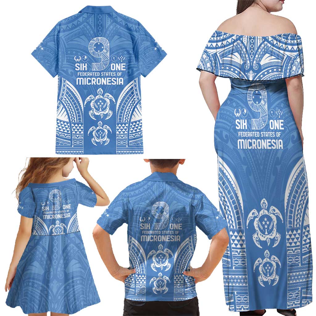 FSM Kosrae States Family Matching Off Shoulder Maxi Dress and Hawaiian Shirt Micronesia Six 9 One Polynesian Tribal Pattern LT9 - Polynesian Pride