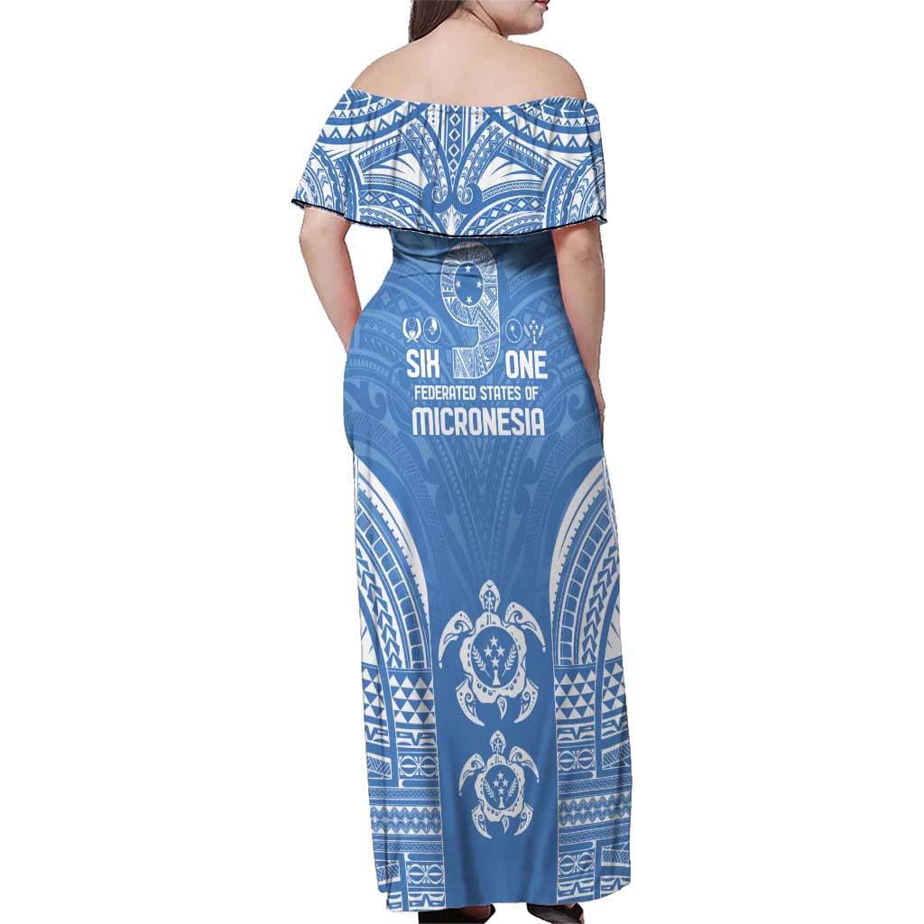 FSM Kosrae States Family Matching Off Shoulder Maxi Dress and Hawaiian Shirt Micronesia Six 9 One Polynesian Tribal Pattern LT9 - Polynesian Pride