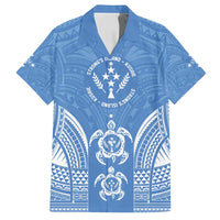 FSM Kosrae States Family Matching Off Shoulder Short Dress and Hawaiian Shirt Micronesia Six 9 One Polynesian Tribal Pattern LT9 Dad's Shirt - Short Sleeve Blue - Polynesian Pride
