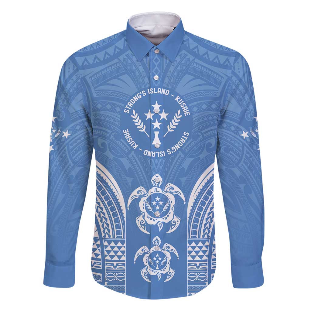 FSM Kosrae States Family Matching Off Shoulder Short Dress and Hawaiian Shirt Micronesia Six 9 One Polynesian Tribal Pattern LT9 Dad's Shirt - Long Sleeve Blue - Polynesian Pride