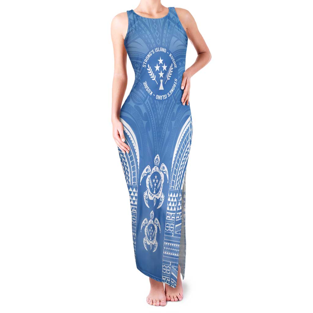 FSM Kosrae States Family Matching Tank Maxi Dress and Hawaiian Shirt Micronesia Six 9 One Polynesian Tribal Pattern LT9 Mom's Dress Blue - Polynesian Pride