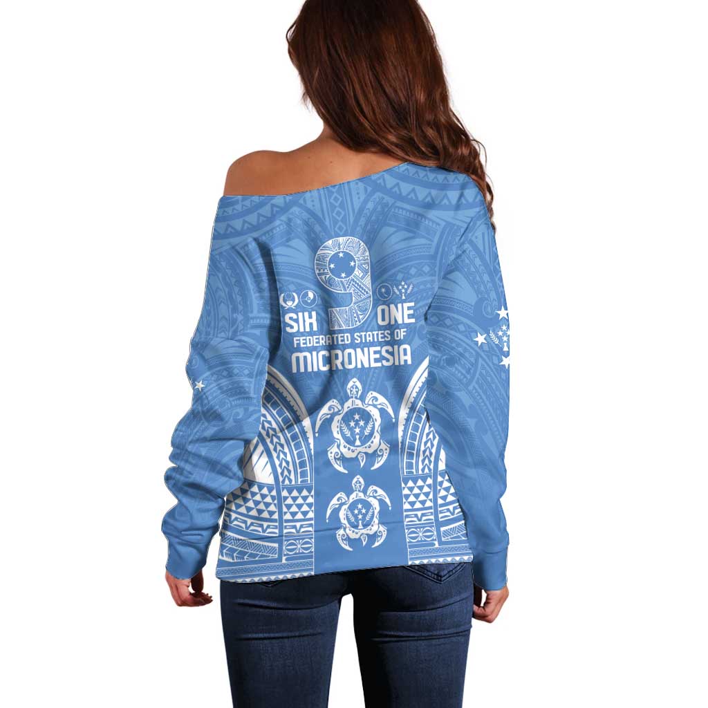 FSM Kosrae States Off Shoulder Sweater Micronesia Six 9 One Polynesian Tribal Pattern