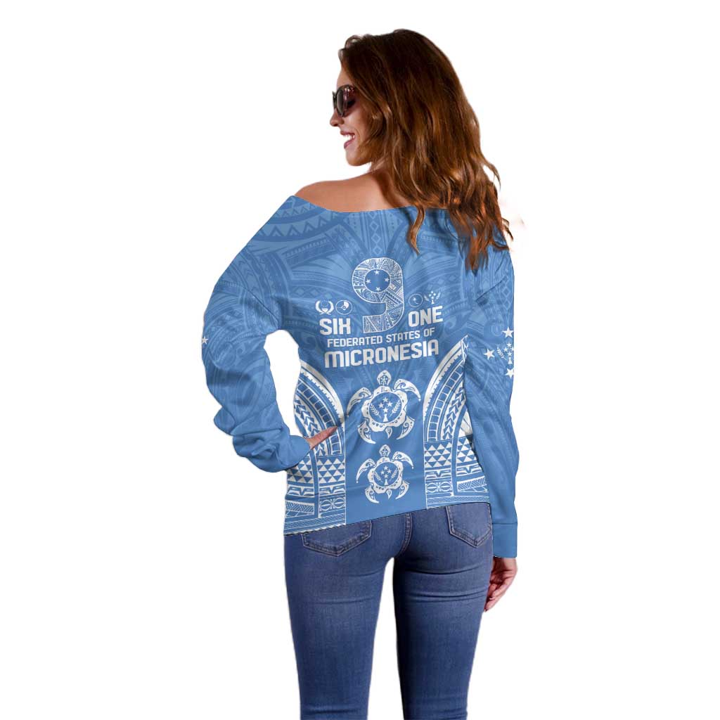 FSM Kosrae States Off Shoulder Sweater Micronesia Six 9 One Polynesian Tribal Pattern