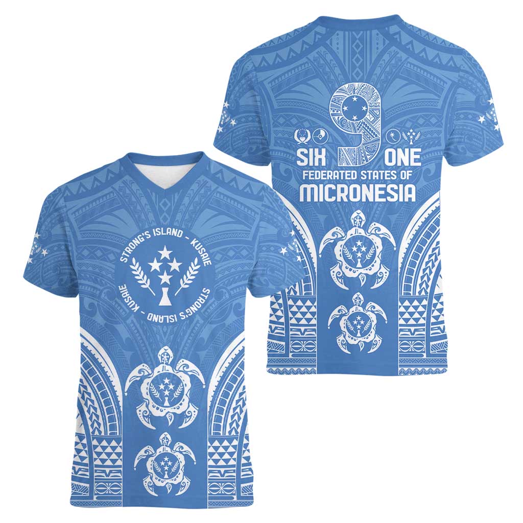 FSM Kosrae States Women V-Neck T-Shirt Micronesia Six 9 One Polynesian Tribal Pattern
