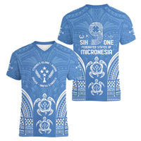 FSM Kosrae States Women V-Neck T-Shirt Micronesia Six 9 One Polynesian Tribal Pattern