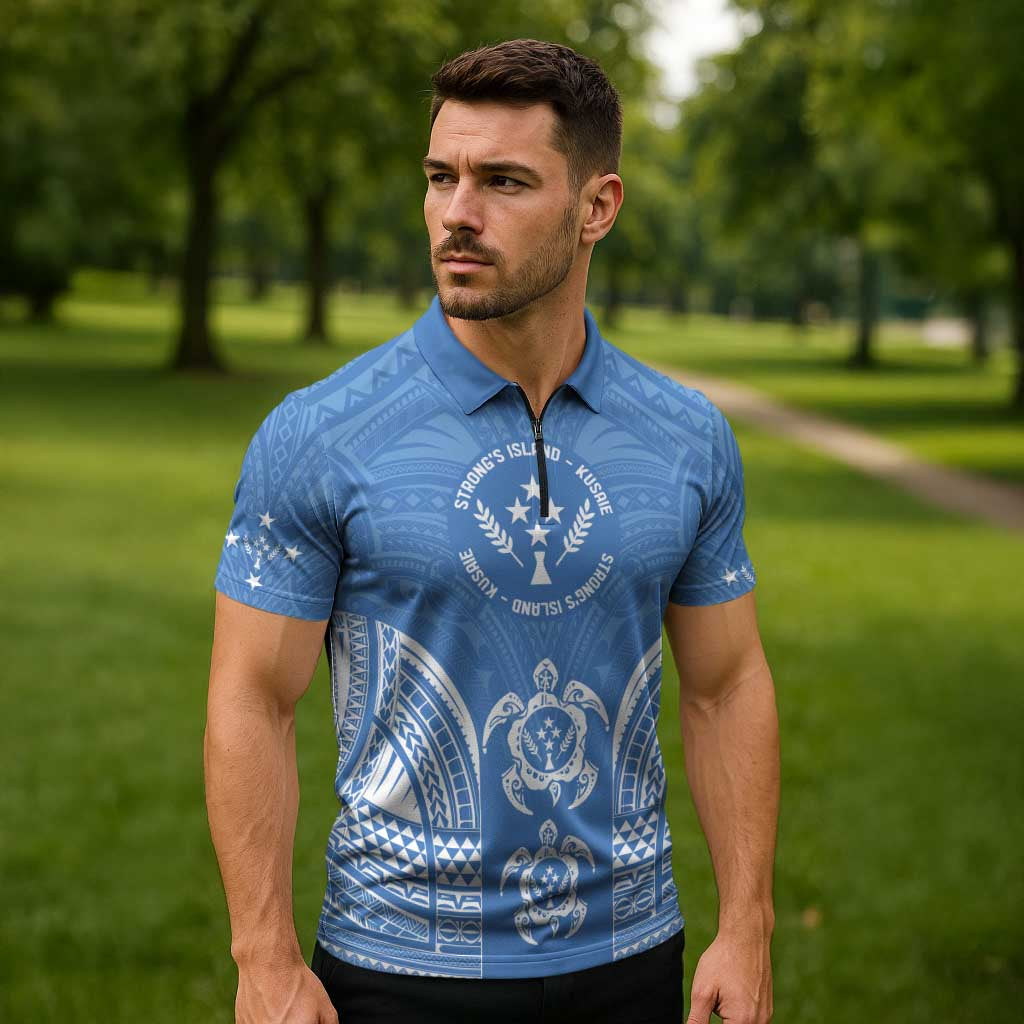 FSM Kosrae States Zipper Polo Shirt Micronesia Six 9 One Polynesian Tribal Pattern - Polynesian Pride