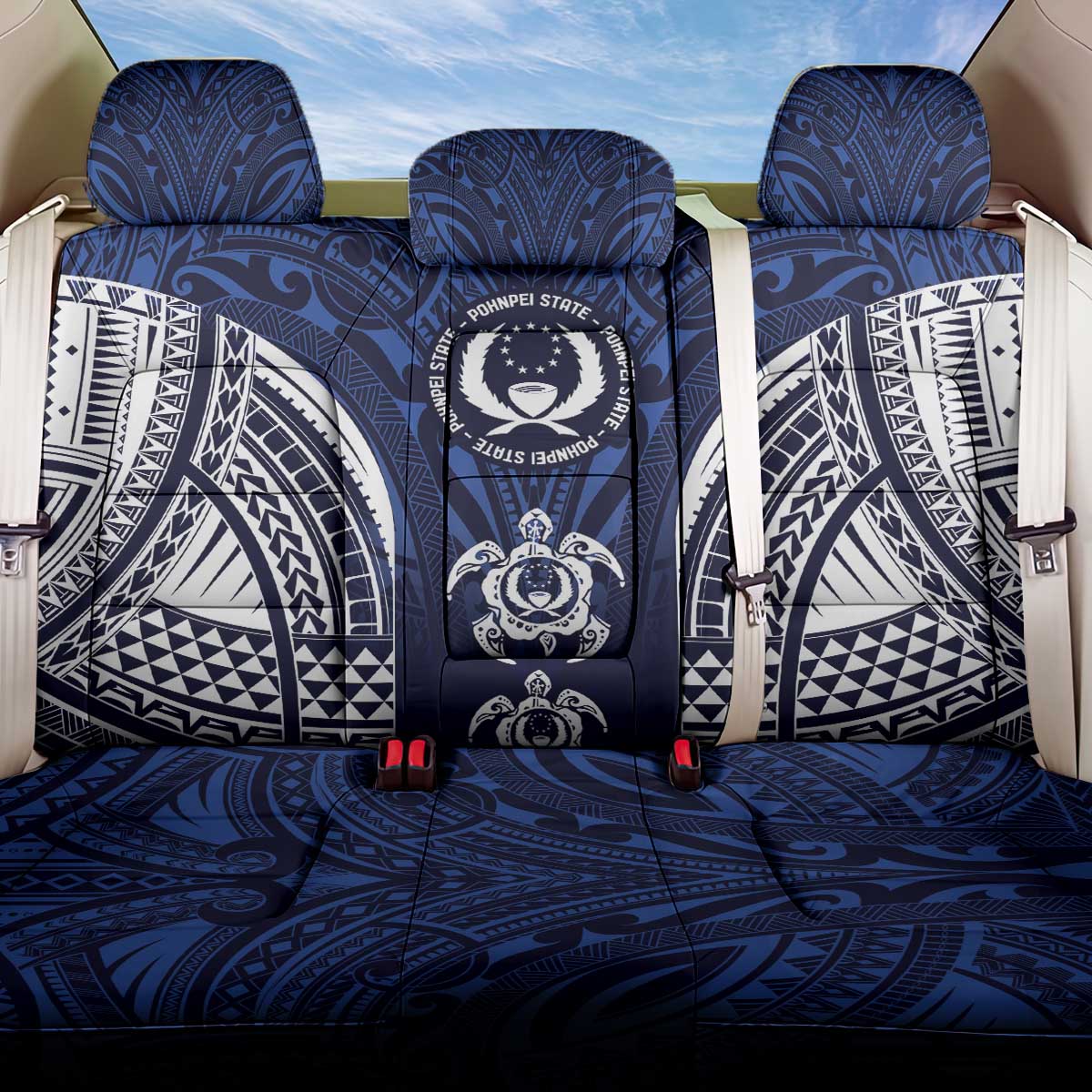 FSM Pohnpei States Back Car Seat Cover Micronesia Six 9 One Polynesian Tribal Pattern LT9 One Size Blue - Polynesian Pride