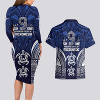 FSM Pohnpei States Couples Matching Long Sleeve Bodycon Dress and Hawaiian Shirt Micronesia Six 9 One Polynesian Tribal Pattern LT9 - Polynesian Pride