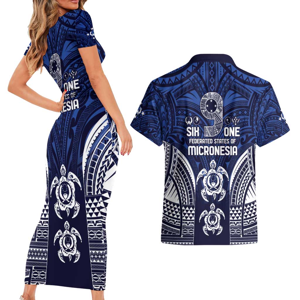 FSM Pohnpei States Couples Matching Short Sleeve Bodycon Dress and Hawaiian Shirt Micronesia Six 9 One Polynesian Tribal Pattern LT9 - Polynesian Pride