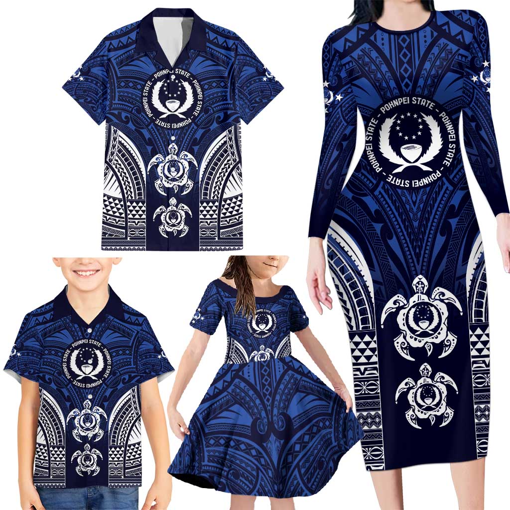 FSM Pohnpei States Family Matching Long Sleeve Bodycon Dress and Hawaiian Shirt Micronesia Six 9 One Polynesian Tribal Pattern LT9 - Polynesian Pride