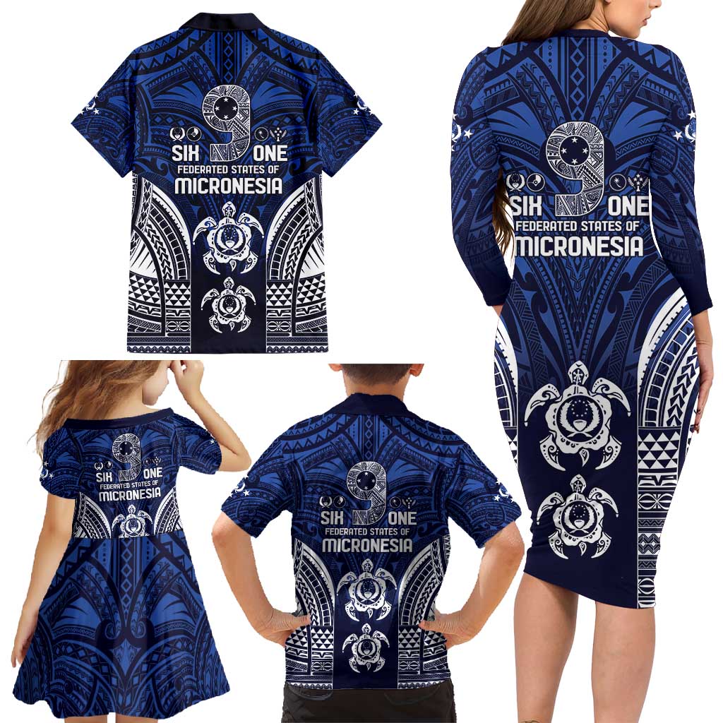 FSM Pohnpei States Family Matching Long Sleeve Bodycon Dress and Hawaiian Shirt Micronesia Six 9 One Polynesian Tribal Pattern LT9 - Polynesian Pride