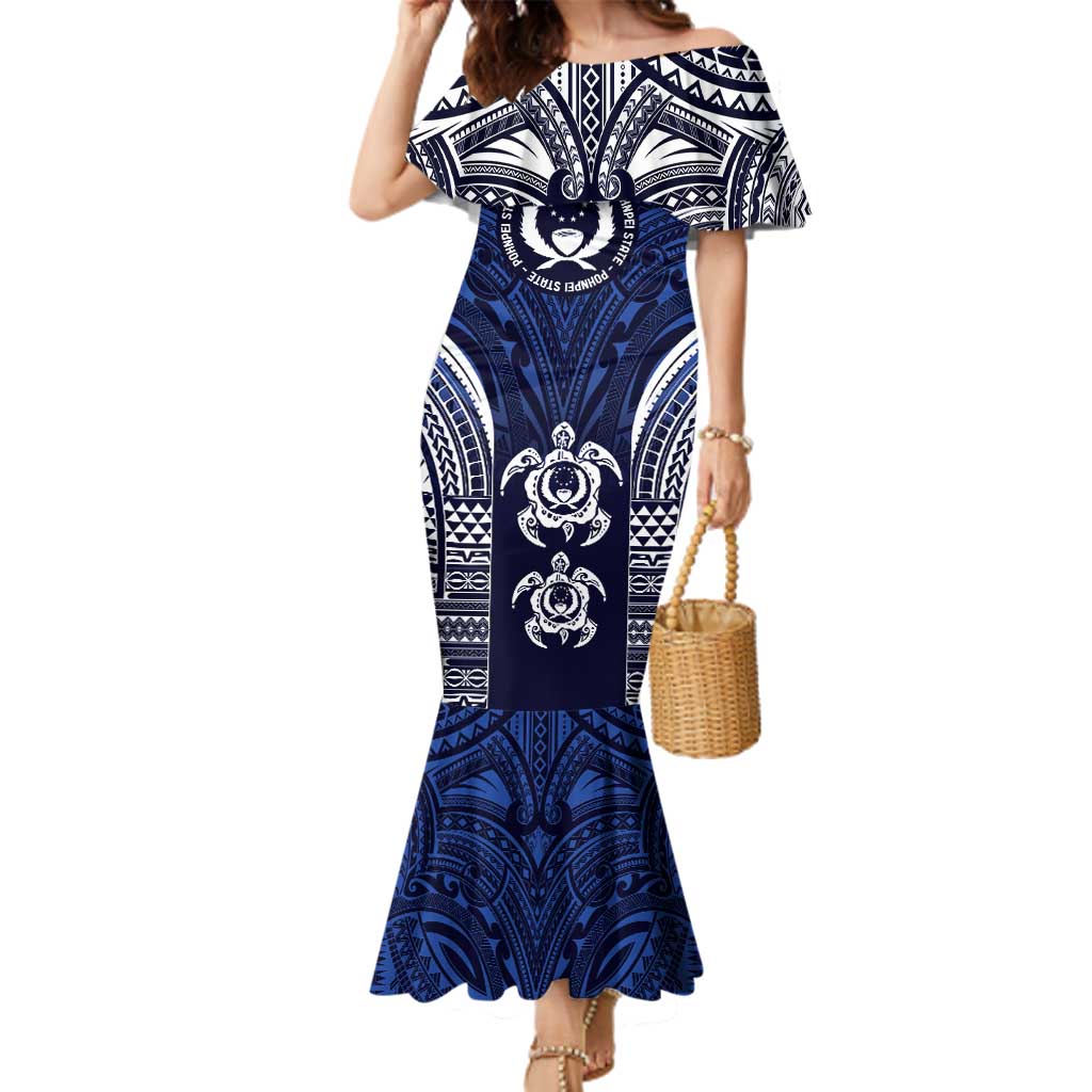 FSM Pohnpei States Family Matching Mermaid Dress and Hawaiian Shirt Micronesia Six 9 One Polynesian Tribal Pattern LT9 Mom's Dress Blue - Polynesian Pride