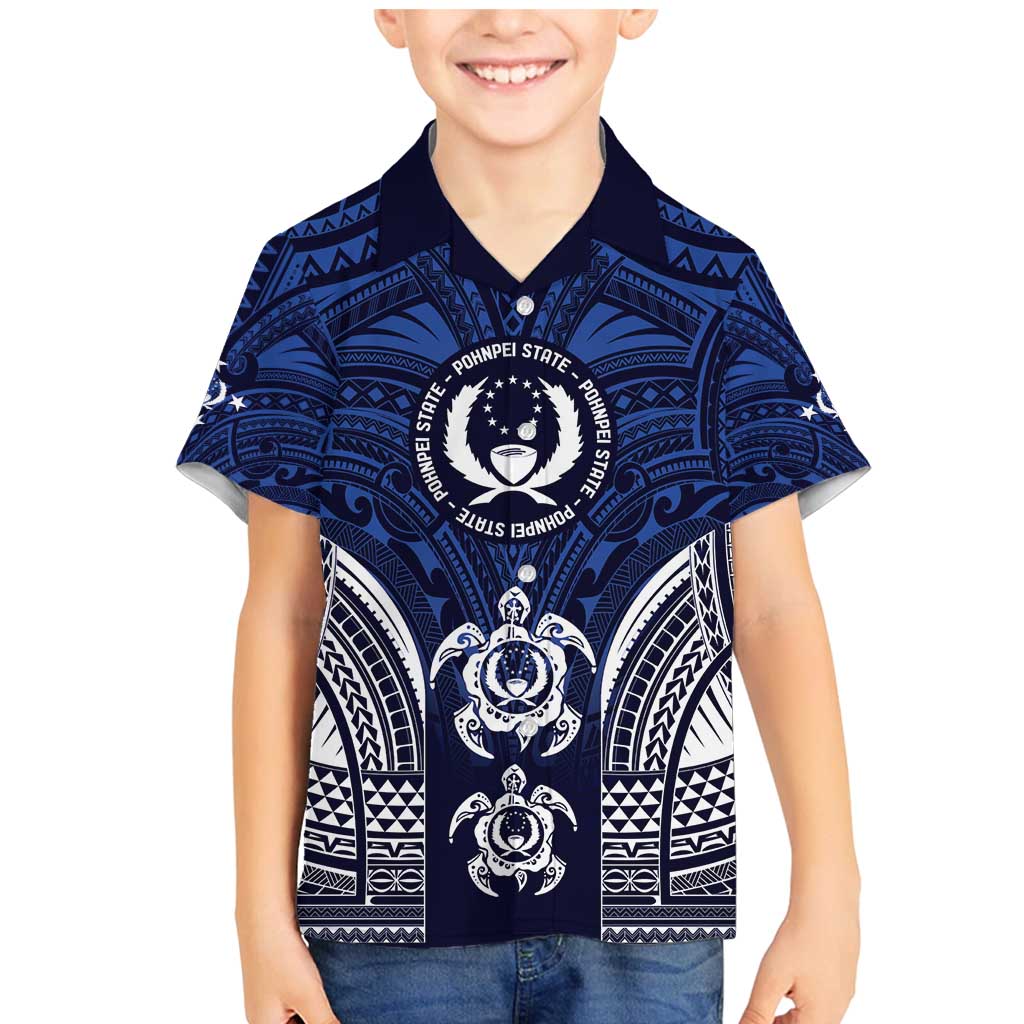 FSM Pohnpei States Family Matching Mermaid Dress and Hawaiian Shirt Micronesia Six 9 One Polynesian Tribal Pattern LT9 Son's Shirt Blue - Polynesian Pride
