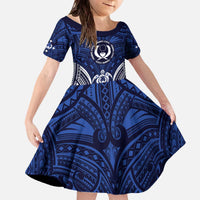 FSM Pohnpei States Family Matching Off The Shoulder Long Sleeve Dress and Hawaiian Shirt Micronesia Six 9 One Polynesian Tribal Pattern LT9 Daughter's Dress Blue - Polynesian Pride