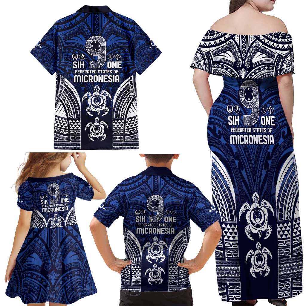 FSM Pohnpei States Family Matching Off Shoulder Maxi Dress and Hawaiian Shirt Micronesia Six 9 One Polynesian Tribal Pattern LT9 - Polynesian Pride