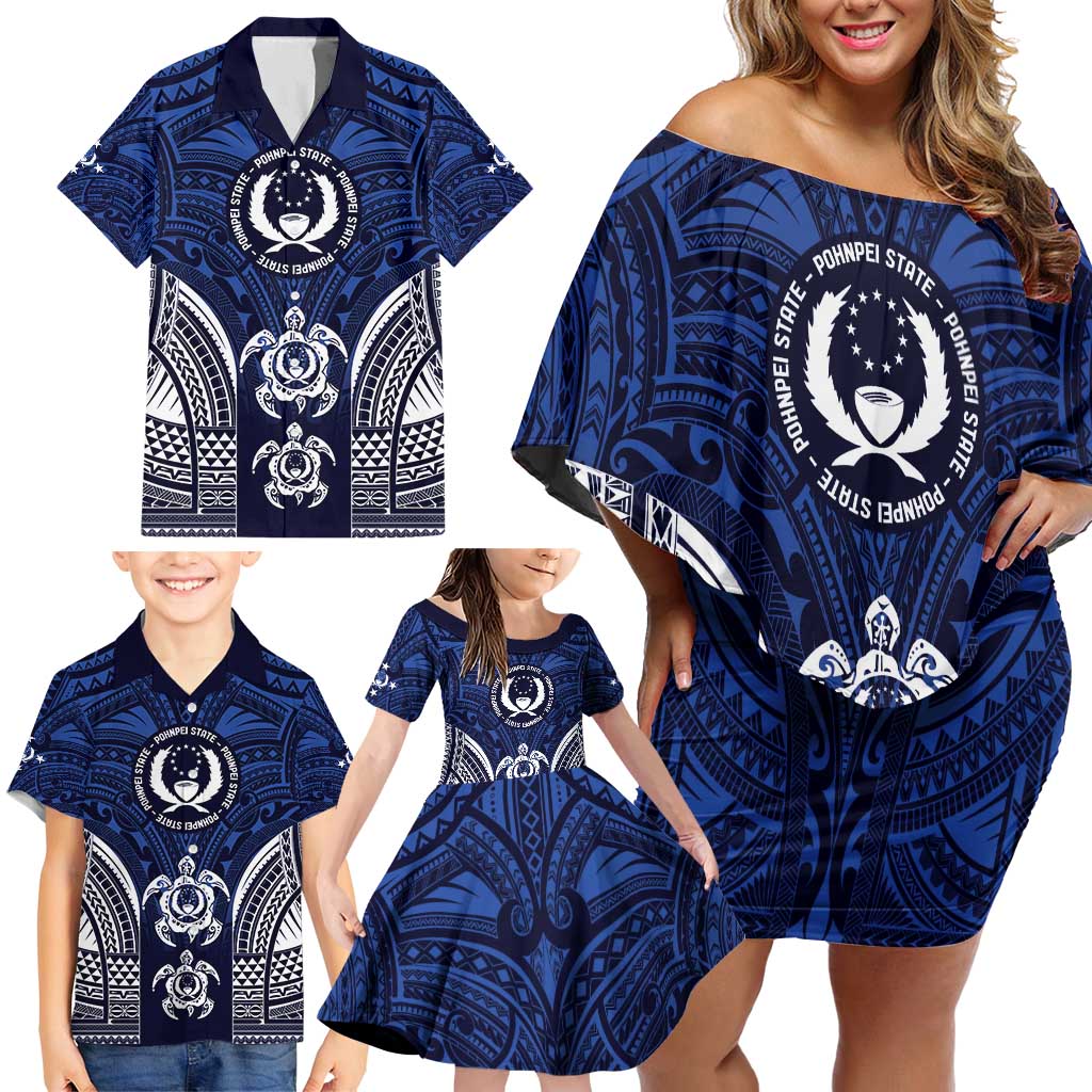 FSM Pohnpei States Family Matching Off Shoulder Short Dress and Hawaiian Shirt Micronesia Six 9 One Polynesian Tribal Pattern LT9 - Polynesian Pride